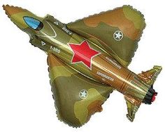 an inflatable air plane shaped like a rocket with a red star on it