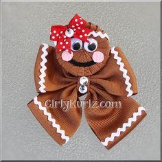 Mini Gingerbread Hair Bow, Christmas Hair Bow, Gingerbread Hair Clip, Gingerbread Man Hair Bow, Cook Gingerbread Hair Bow, Gingerbread Hair, Christmas Hair Clip, Ribbon Sculptures, Hair Man, Ribbon Sculpture, Christmas Hair Bows, Diy Bows, Bow Christmas