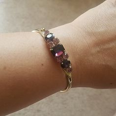 Gold Tone Bracelet With Purple And Lilac Stones Adjustable Purple Bracelets For Formal Occasions, Formal Adjustable Purple Bracelets, Lilac Stone, Purple Gold, The Limited, Lilac, Gold Tones, Women Jewelry, Bracelet