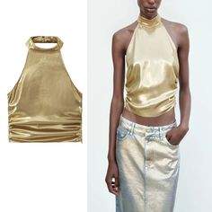 Цвет: Золото; Размер: XS, С, М, л Gold Tank Top, Cheap Gold Tank Top, Fitted Gold Tank Top, Glamorous Gold Sleeveless Tank Top, Gold Silk V-neck Top, Sheer Swimsuit, Get Ready For Summer, Swimsuit Design, Ruched Top