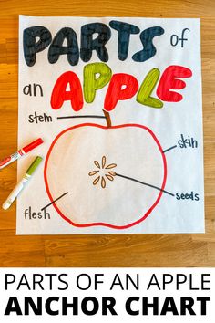 parts of an apple anchor chart with the words parts of an apple on it