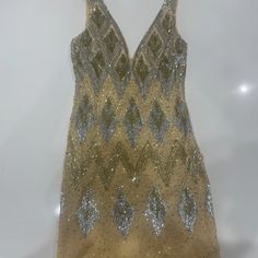 New Basix Ii Gold Jeweled And Beaded All Silk Custom Gown Never Worn, No Tags Size 2 Custom Gown, 2 Colours, Size 2, Mini Dress, Silk, Womens Dresses, Tags, Gold, Dresses