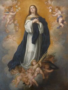 an image of the immaculate mary with angels