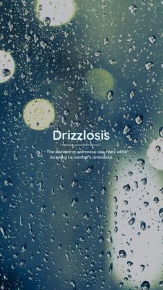 the words drizzlosis are written in white letters on a rainy window