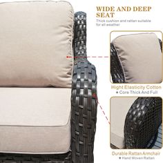 the instructions for how to make an outdoor wicker chair with cushions and seat padding