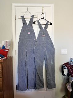 "Vintage Round House Bib Overalls - Made in the USA Hickory Stripe Engineer Pattern 2 size options! One pair is a Men's 30\"x 32\" and the other is a youth 18. The youth 18 measures 17 3/4\" flat through the hips and has a 30\" inseam. These 2 are perfect as a his and hers set!" Round House, The Youth, Bib Overalls, Design Awards, Bibs, Gender Neutral, Overalls, Bathing Beauties, Adult Outfits