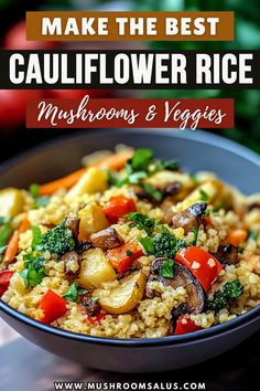 a bowl filled with mushrooms and veggies on top of a table