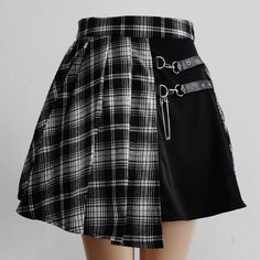 White High-Waist Punk Asymmetric Cutout Pleated Skirt Punk Look Hip Hop, Harajuku Skirt, Casual Summer Skirt, Wind Skirt, Goth Skirt, Harajuku Punk, Style Anglais, Plaid Pleated Mini Skirt, Womens Pleated Skirt