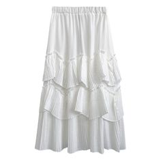 Gender: Women Material: Chiffon Material: COTTON Style: Casual Pattern Type: Solid Silhouette: A-Line Decoration: Ruffles Dresses Length: Mid-Calf Waistline: empire Model Number: LY2238 Elegant Pleated Bottoms For Vacation, Pleated Tiered Beach Skirt, Pleated Tiered Skirt For The Beach, Pleated Tiered Skirt For Beach, Beach Pleated Tiered Skirt, Tiered Pleated Beach Skirt, Chic White Chiffon Skirt, Chic Pleated Beach Skirt, Pleated Maxi Skirt For Summer