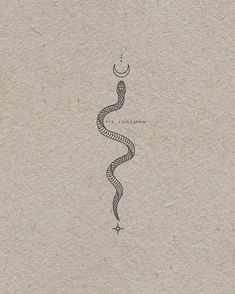 a drawing of a snake with a crescent on it's tail and the moon above it