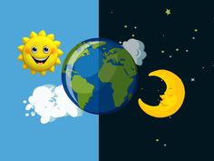 an image of the earth and moon in different stages of day and night, with one smiling