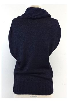 Size M GER 38 Navy Knit Cowl Neck Sweater Sleeveless Slips on Shoulder to hem 25" Cozy Textured Knit Tops With Funnel Neck, Stretch Knit Funnel Neck Sweater, Casual Cable Knit Funnel Neck Tops, Fitted Knit Sweater Vest For Winter, Winter Top With Textured Knit And Funnel Neck, Winter Funnel Neck Top In Textured Knit, Black Turtleneck Knit Sweater Vest, Winter Textured Knit Top With Funnel Neck, Knit Sweater Vest For Layering