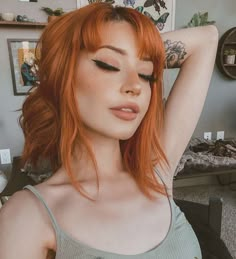 Hair For Freckled Skin, Orange Ombré Hair, Copper Pumpkin Hair, Alt Ginger Hair, Copper Hair Makeup Ideas, Makeup For Ginger Hair, Soft Alt Hair, Copper And Red Hair, Half Black Half Red Hair