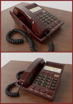 an old style telephone sitting on top of a wooden table