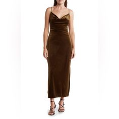 All Orders Ship Within 2-4 Business Days Taylor Velvet Midi Dress In Olive/Brown Color New With Tags Smoke Free Home Perfect For Fall Wedding Features * Sheath * Cowl Neck * Invisible Zip Closure * Sleeveless * Lined * Velvet * Materials: Polyester & Spandex * Machine Wash * 47.25" L Midi Velvet Dress, Stretch Velvet Dress, Velvet Midi Dress, Neck Stretches, Taylor Dress, Stretch Velvet, Velvet Material, Brown Dress, Velvet Dress