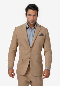 Crafted from one of the most popular chino colors out there, the Astor Camel Cotton Suit is custom-made from durable, high-quality cotton for a polished and refined look. Perfect for professional or semi-formal occasions, it's sure to turn heads! Is this your new go-to? Formal Beige Cotton Blazer, Cotton Solid Color Suits For Workwear, Solid Cotton Suits For Work, Cotton Business Suit With Pressed Crease, Solid Cotton Suits, Business Casual Cotton Suits With Hidden Button Closure, Classic Cotton Business Casual Suits, Cotton Single Button Suit For Business Casual, Cotton Suits With Pressed Crease For Work