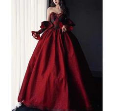 Gothic Black And Red Wedding Dress With Gloves - Burgundy Ball Gown Plus Size - WonderlandByLilian Vampire Ballgown, Historical Vampire, Black And Red Wedding Dress, Vampire Wedding Dress, Selection Dresses, Wedding Dress With Gloves, Ball Gown Plus Size, Burgundy Ball Gown, Black And Red Wedding