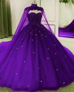 Ball Gown Purple Quinceanera Dresses Applique Tulle Lace Wedding Dress With Cape sold by Buypromdress on Storenvy Quinceanera Dresses With Cape, Purple Quince Dress, Purple Ball Gown, Purple Quinceanera, Purple Quince, Ball Gown Quinceanera Dresses, Purple Quinceanera Dresses, Tulle Balls, Cape Wedding Dress