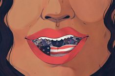 a woman's lips with the american flag painted on them