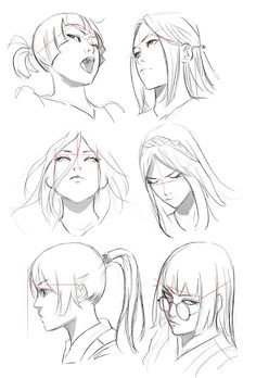 some drawings of different faces and hair styles