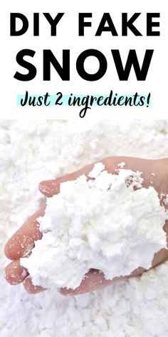 someone is holding some white powder in their hand with the words diy fake snow just 2 ingredients