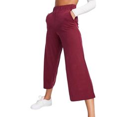 Maroon Red, Burgundy Elastic Waist, Side Pockets, Cropped Length, Wide Leg, Soft Feel Fabric Composition: 70% Modal, 30% Polyester Size Xxs, Nwot Condition, No Flaws Measurements Flat: Waist 11” Inseam 24” Total Length 35” Full Length For Shorter Legs!! Tags: Asos Soft Flow Wide Leg Smooth Wine Red Burgundy Flare Casual Burgundy Wide-leg Pants, Casual High Waist Burgundy Pants, Casual Burgundy High-waisted Pants, Casual Burgundy Bottoms For Loungewear, Burgundy Casual Loungewear Bottoms, Casual Stretch Burgundy Bottoms, Casual Burgundy Bottoms With Elastic Waistband, Burgundy Stretch Casual Bottoms, Red Wide Leg Sweatpants With Elastic Waistband