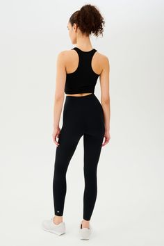 An all new extra waist version of our high waist Airweight legging engineered to fit every curve and flow with your workouts. Our ultra luxe Airweight fabric has a supremely soft hand and second skin comfort. BEST FOR: hot yoga, barre, Pilates. Model is 5’10” and wears a size small. Sleek Elastane Gym Bottoms, High Waist High Stretch Black Activewear, Seamless Elastane Leggings For Workout, Seamless Elastane Workout Leggings, Black Yoga Pants With 4-way Stretch, Medium Support Gym Leggings With Contoured Waistband, Athleisure Compressive Seamless Tights, Gym Leggings With Contoured Waistband And Medium Support, Functional Compressive Seamless Tights