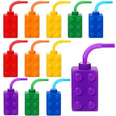 a group of legos with different colors and shapes