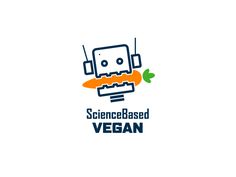 the logo for science - based vegan is shown with a robot holding a carrot