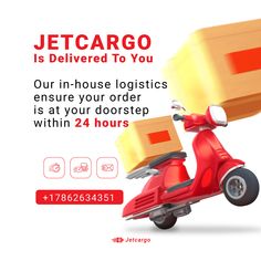 a red scooter with boxes on it and the words jetcargo is delivered to you