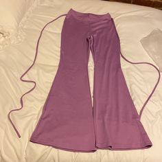 New Worn Brand New Stretchy Purple Pants With Strings For Waist, Flared Non-stretch Purple Trousers, Trendy Purple Wide-leg Pants, Purple Stretch Wide Leg Bottoms, Trendy Non-stretch Purple Bottoms, Trendy Wide Leg Purple Bottoms, Trendy Purple Wide Leg Bottoms, Trendy Purple Wide-leg Bottoms, Fitted Purple Wide Leg Casual Pants, Fitted Purple Wide Leg Pants