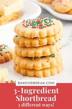 three ingredient shortbread cookies stacked on top of each other