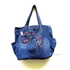 Blue Jean Bag Recycled Denim Jeans Handmade Shoulder Tote Woman Purse Handbag #6 | eBay Handmade Rectangular Recycled Denim Bag, Casual Handmade Recycled Denim Shoulder Bag, Handmade Denim Blue Cotton Bag, Handmade Denim Blue Cotton Shoulder Bag, Casual Handmade Shoulder Bag In Recycled Denim, Daily Use Handmade Recycled Denim Shoulder Bag, Denim Recycle, Jean Ideas, Jeans Purse