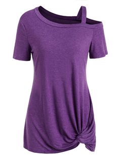 Short Sleeve Skew Neck Knotted Tee - Purple - 5W29628817 - Women's Clothing, Women's Tops & T-Shirts, Women's T-Shirts  #WomensTShirts #Women's #Clothing # #Women's #Tops #& #TShirts # #Women's #TShirts Plus Size Cosplay, Latest Tops, Short Lace Dress, Printed Long Dresses, Cardigan Shirt, Dress For Short Women, Women's T Shirts, Fashion Seasons, Sweater Blouse