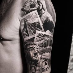 a man's arm with pictures on it