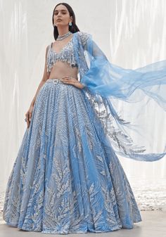 Powder Blue Embroidered Lehenga Set Mahima Mahajan - Fabilicious Fashion Mahima Mahajan, Lehenga Style Saree, Indian Bridesmaid Dresses, Blue Lehenga, Lehenga Style, Embroidered Lehenga, Indian Wedding Wear, Ghagra Choli, Embroidered Organza