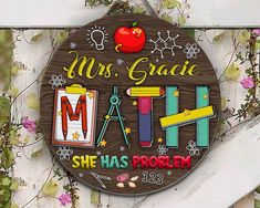 Personalized Math Teacher Doorsign Round Wood Sign Teacher Door Hangers, Teacher Name Signs, Garage Kitchen, Teacher Doors, Wooden Door Signs, Round Wood Sign, Baby Shower Presents, Gifts For New Dads, Simple Tshirt