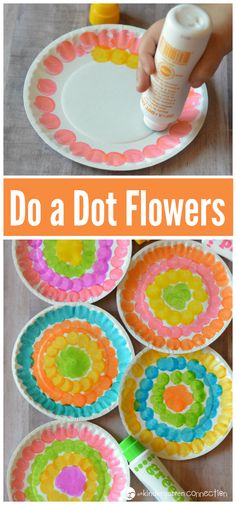 paper plate crafts with the words do a dot flowers on it and an image of colorful plates