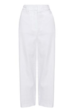 In a high rise, straight leg silhouette they have a casual feel that is complemented by more tailored elements, like a fly zipper front, double beltloop detail, functional side-seam pockets and one back welt pocket with grosgrain trim. Luxury Linen Cream Bottoms, White Linen Bottoms With Button Closure, Luxury Cream Linen Bottoms, Tailored White Linen Bottoms, White Linen Full-length Bottoms, Mini Hoop Earrings, Icon Collection, Italian Fabric, Front Zipper