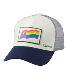 Our best-ever trucker hat in a Pride-inspired color, made for a comfortable fit and designed featuring L. L. Bean original artwork you won't find anywhere else. 100% polyester breathable mesh for ventilation. 100% cotton brim. Spot clean. Mid-crown fit, in a classic trucker style hat. L. L. Bean original art and patches. Interior sweatband keeps moisture out of eyes. Adjustable snap back for a customized fit. Imported. | Adults. L.L.Bean Trucker Hat, Pride, Synthetic Adjustable Graphic Print Hat With Curved Bill, Adjustable Curved Bill Hat With Graphic Print, Graphic Print Curved Bill Hat One Size, Graphic Print Curved Bill Hat, Adjustable Trucker Hat With Graphic Print And Curved Brim, Graphic Print Snapback Hat With Curved Bill, Casual Adjustable Trucker Hat With Graphic Print, Graphic Print 5-panel Hat One Size, White Graphic Baseball Cap