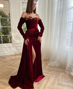 Crimson Velvet Mermaid Dress | Teuta Matoshi Crimson Outfit, Velvet Mermaid Dress, Crimson Velvet, Teuta Matoshi, Fancy Stuff, Red Velvet Dress, Custom Size Dresses, Floor Length Gown, Mermaid Dress