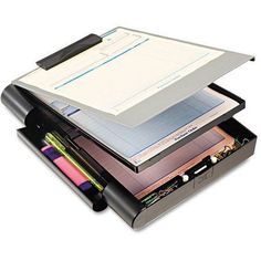 a binder with three different types of folders on top of it and two pens in the middle