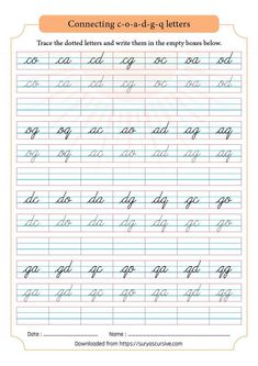 a handwriting paper with the letter g in cursive writing