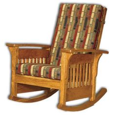 Amish USA Made Handcrafted Bow Arm Slat Rocker sold by Online Amish Furniture LLC Southwest Style Living Room, Rocking Chair Diy, Fantasy Cabin, Amish Rocking Chairs, Leather Chair With Ottoman, Chair Diy, Craftsman Homes, Rocking Chair Nursery, Rustic Chair