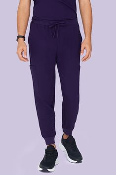 Stylish and comfy men's eggplant scrub joggers. Featuring 7 fashionable and functional pockets, soft & stretchy waistband, and moisture-wicking fabric. Great for nurses, doctors, or any other medical professionals. Mandala Scrubs has you covered for whatever life (or patients) throw at you. Womens Scrub Tops, Mens Scrubs, Womens Scrubs, Mens Cargo, Ankle Cuffs, Mens Joggers, Cargo Pants Men, Collar Top, Scrub Pants