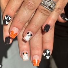 Disney Halloween Nails - Onceuponamotherhood: simplifying digital product marketing, Pinterest growth, all things motherhood and everything Disneyland Disney Mickey Halloween Nails, Disney World Nails Halloween, Nightmare Before Christmas Nails Oogie Boogie, Mickey Mouse Ghost Nails, Mickey Disney Nails, Ghost Mickey Nails, Mickey Nails Halloween, Disney Nail Designs Halloween, Mickey Mouse Pumpkin Nails