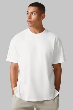 Man Active Oversized T Shirt | boohooMAN USA White Tshirt Outfit For Men, Plain Tshirt Outfit, White Oversized Shirt Outfit, Oversized Tshirt Outfit Men, Oversized Tshirt Outfit, Long Sleeve Shirt Outfits, Gym Trainers, Tshirt Model, Shirt Painting