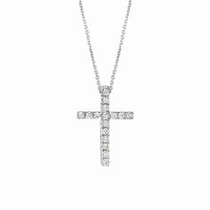 Pave Style Code# N5385.10YD_NK Chain: 16 inches or 18 inches Setting: Pave Dimensions: 5/8 inch in height, 3/8 inch in width Diamond 1: Diamond Shape 1: Round Qty of Diamond 1: 16 Setting 1: Pave Total Dia Weight: 0.11 Clarity: SI2 Color: G-H Gold Karat: 14K Color 2: Yellow Approxe WT Grams: 1.5 Diamond Cross Necklace, Diamond Jewelry Store, Rose Gold Chain, Diamond Cross, Best Diamond, Diamond Shape, Color 2, Diamond Shapes, Gold Chains