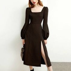 Elegant Vintage Black Retro Long Sleeve Split Midi Chiffon DressSplit Dress



S Bust 82cm Shoulder 34cm Length 80cm Waist 66CM Sleeve 62

M Bust 86cm Shoulder 35cm Length 81cm Waist 69CM Sleeve 63

L Bust 90cm Shoulder 36cm Length 82cm Waist 72CM Sleeve 64



XL Bust 94cm Shoulder 37cm Length 83cm Waist 75CM Sleeve 65



Suggestion: Choose the size according to your weight.

Size S - Weight: 40 kg - 45 kg

Size M - Weight: 45 kg - 50 kg

Size L - Weight: 50 kg to 55 kg

Size XL - Weight: 55kg-6 Vintage Aesthetic Outfits, Retro Midi Dress, Party Dresses With Sleeves, Dark Academia Outfits, Academia Outfits, Hepburn Style, Dress Sleeve Length, Red Evening Dress, Dress Women Elegant