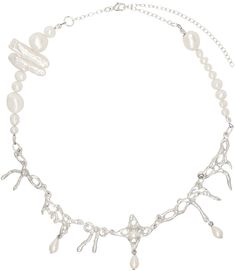 Handcrafted beaded faux-pearl and cable chain necklace in sterling silver. · Graphics with faux-pearls at length · Lobster-clasp fastening · L17 Available exclusively at SSENSE. Supplier color: Silver Hand-set Silver Pearl Necklace, Luxury Hand-set Silver Pearl Necklace, Hand-strung Pearl White Pearl Necklace, Luxury White Hand-strung Pearl Necklace, Adjustable Silver Pearl Necklace, Costume Jewelry, Butterfly Necklace Silver, Hand Necklace, Silver Pearl Necklace, Butterfly Pendant Necklace